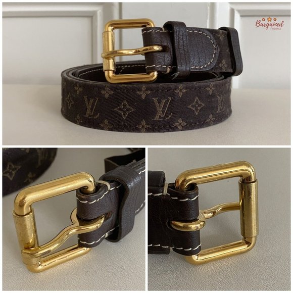 Authentic Louis Vuitton Brown Monogram Mini Lin Canvas Leather Buckle Belt 90/36 - Picture 2 of 13
